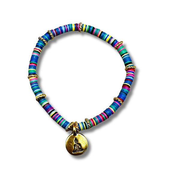 Buddha Vintage Vulcanite Brass Blue Beaded Bracelet