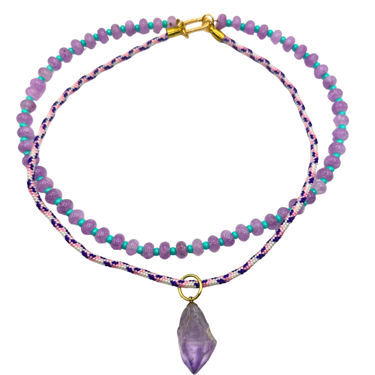 Amethyst Convertible Necklace Set Removable Amethyst Pendant & Beaded Necklace