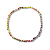 Hand Knotted White Pearl Necklace Rainbow Thread