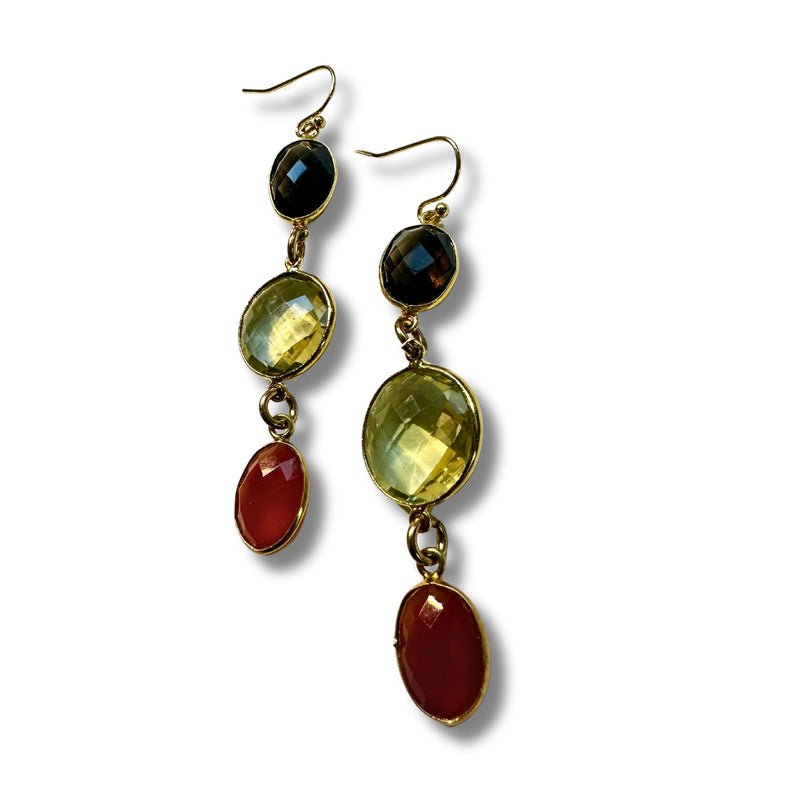 Smokey Topaz, Lemon Quartz and Carnelian Dangle Drop Earrings