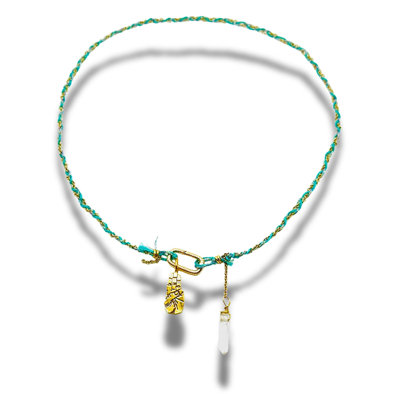 Sign Language I love you Hand Braided Necklace with Crystal