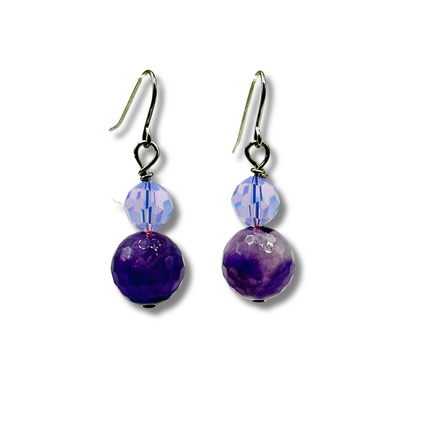 Purple Amethyst and Lavender Swarovski Crystal Drop Earrings