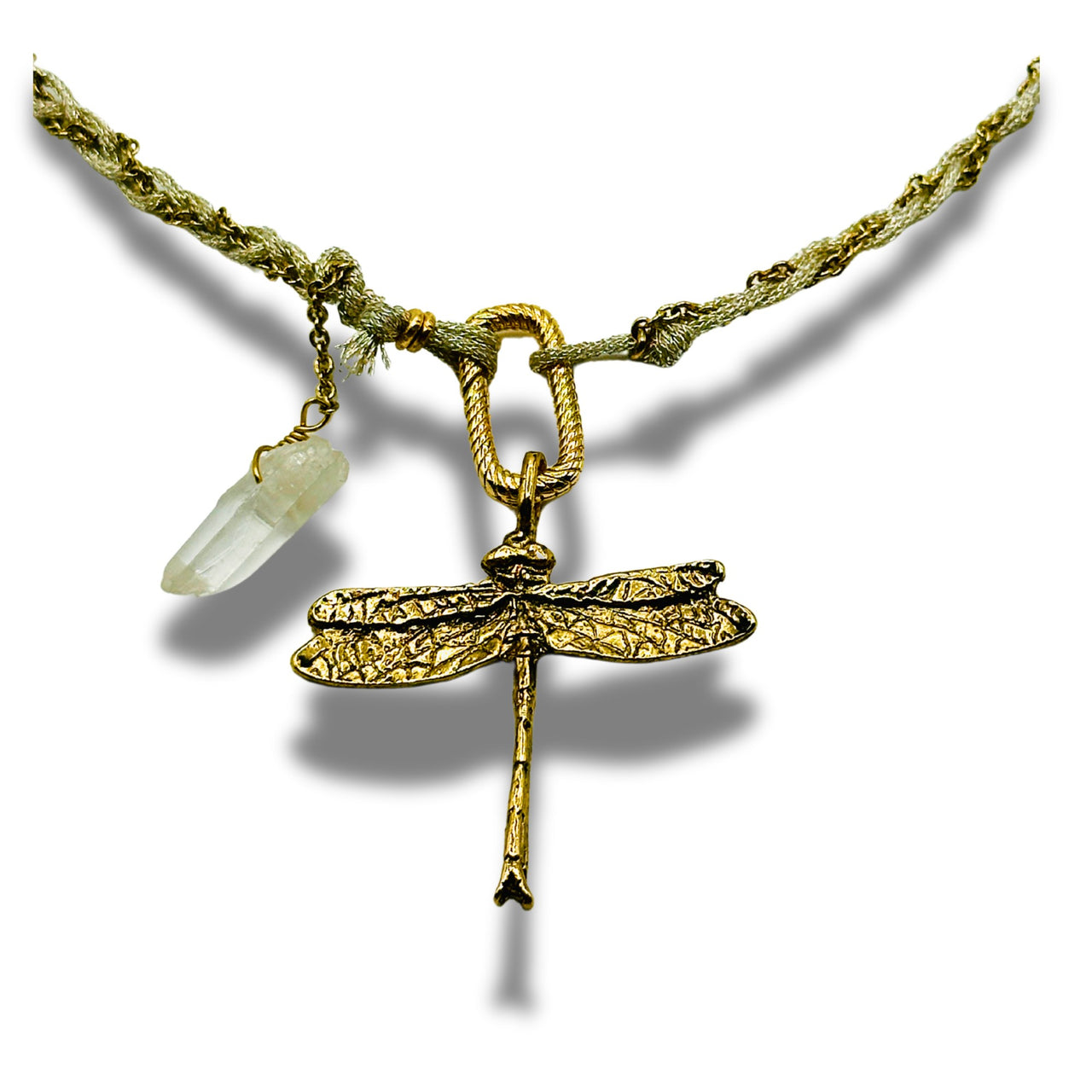 Strength & Resilience Dragonfly Hand Braided Chain Necklace with Crystal