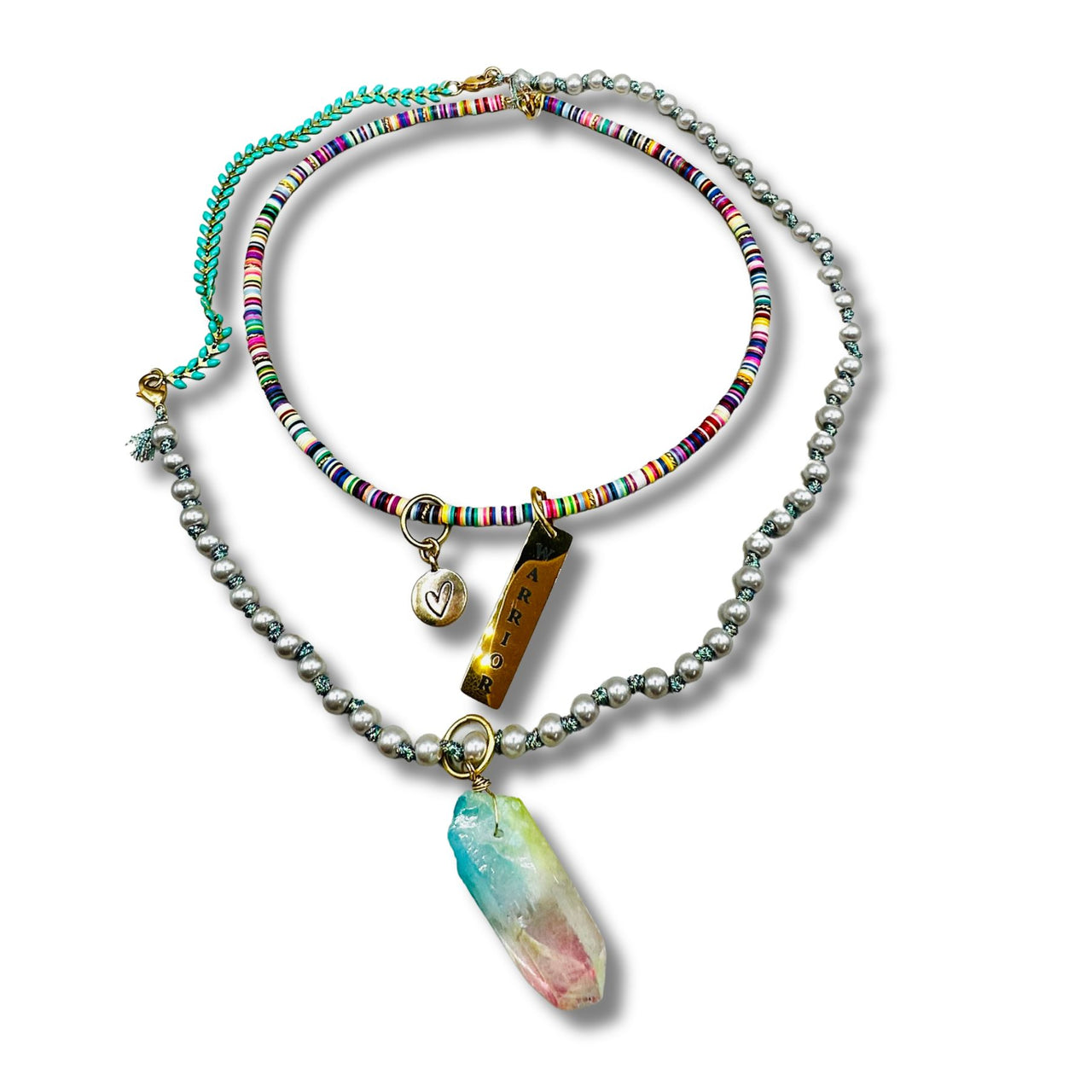 Multi Color Convertible Necklace and Bracelet Combination, Warrior Charm