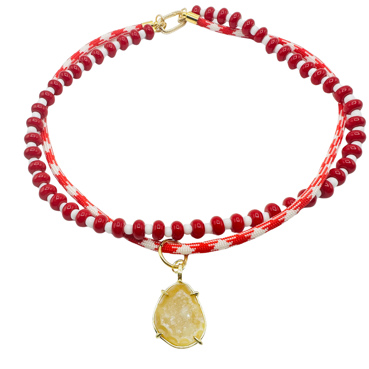 Red Quartz & Geode Convertible Necklace | Handmade 16" Gemstone Necklace with Removable Pendant