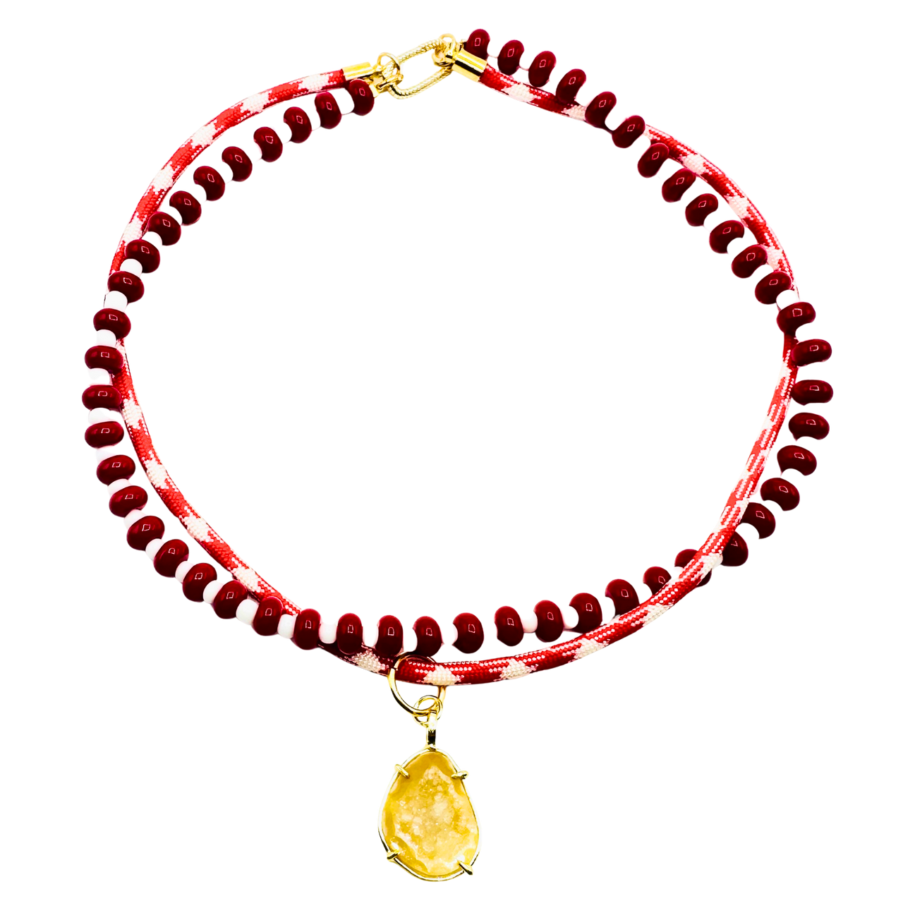 Red Quartz & Geode Convertible Necklace | Handmade 16" Gemstone Necklace with Removable Pendant