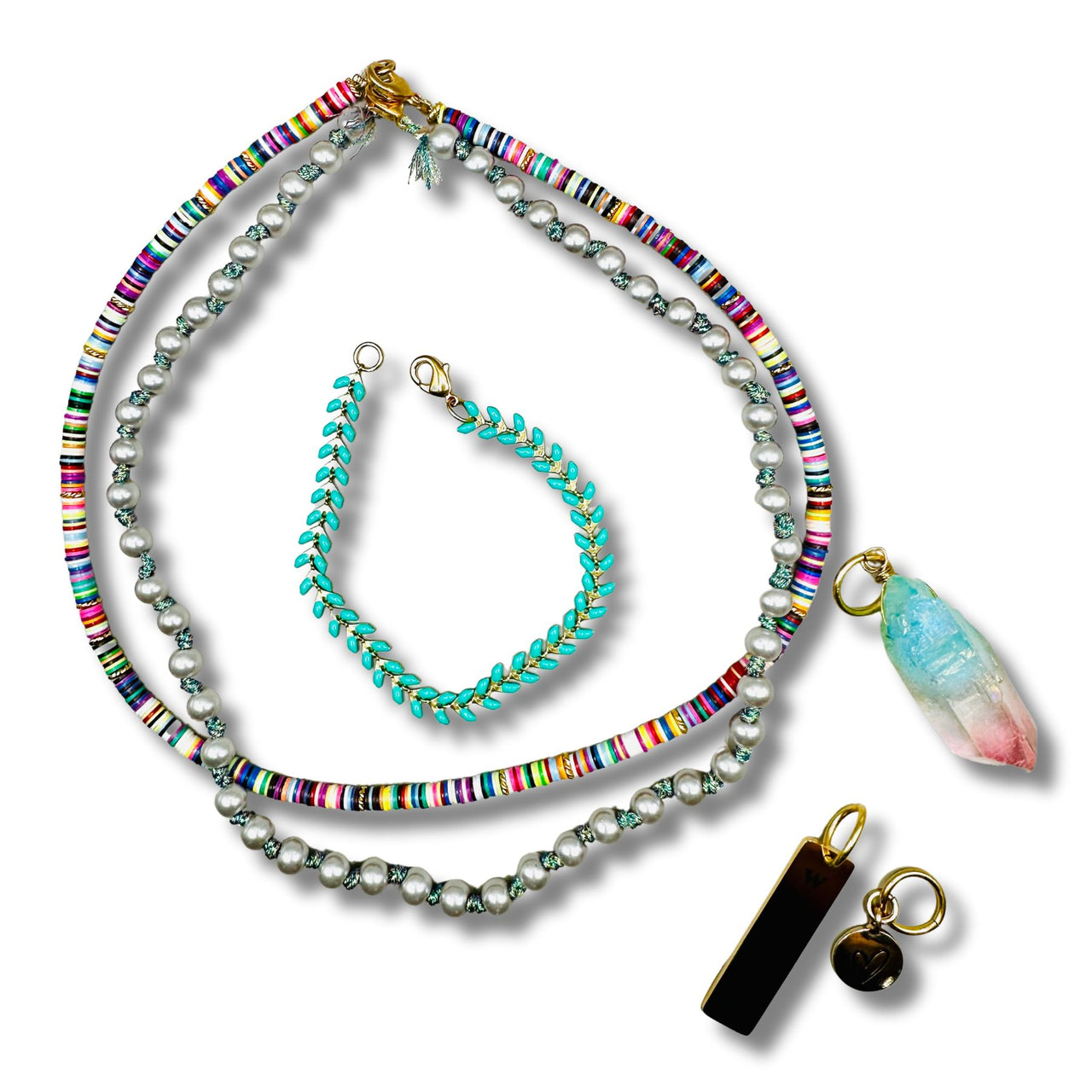 Multi Color Convertible Necklace and Bracelet Combination, Warrior Charm