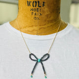 Genuine Blue Pearl Beaded Bow Necklace