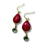 Genuine Ruby and Rhinestone Dangle Drop Earrings