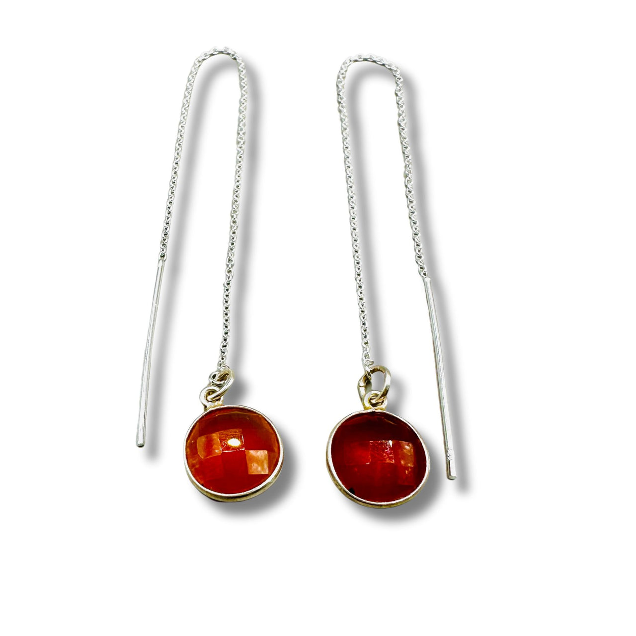 Small Carnelian Sterling Silver Threader Earrings