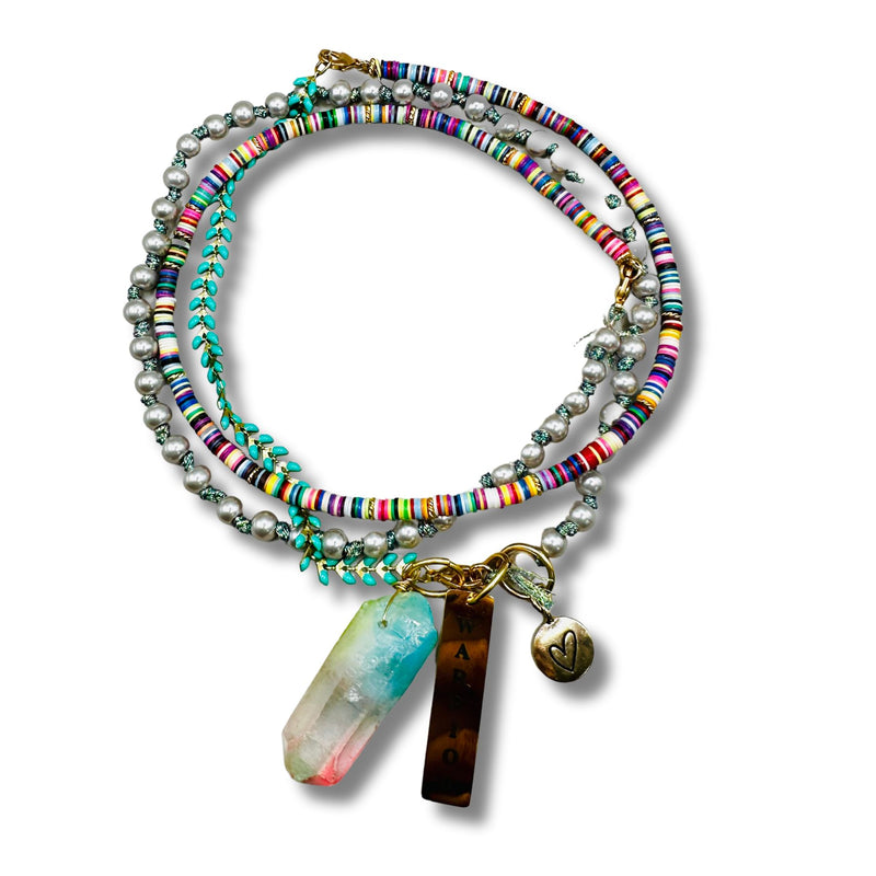 Multi Color Convertible Necklace and Bracelet Combination, Warrior Charm