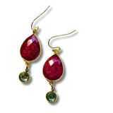 Genuine Ruby and Rhinestone Dangle Drop Earrings