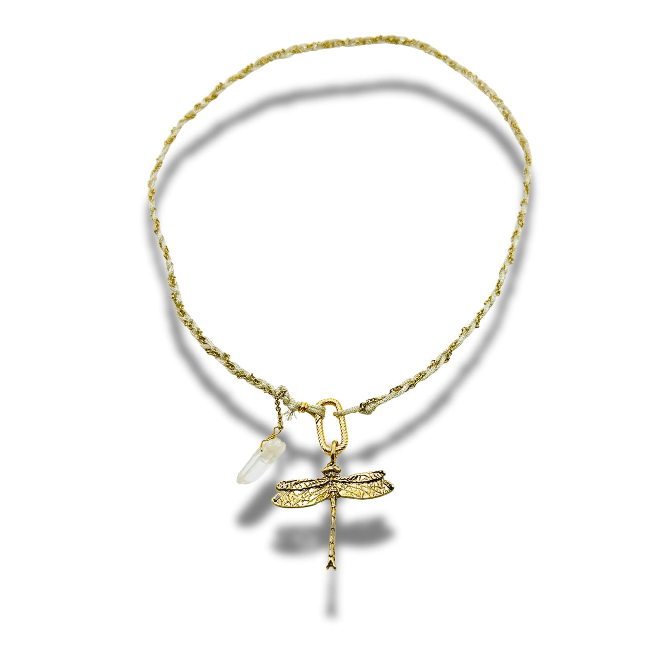 Strength & Resilience Dragonfly Hand Braided Chain Necklace with Crystal