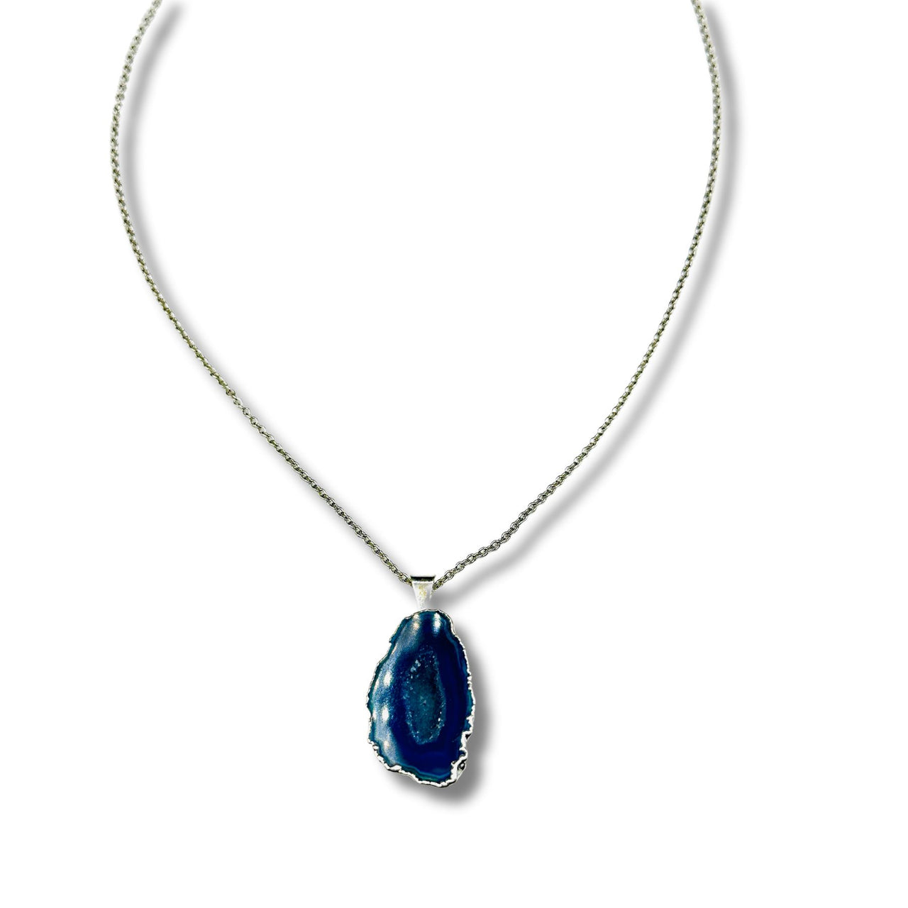 Dainty Blue Agate Geode Slice Necklace