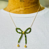Green Jade Beaded Bow Necklace