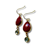 Genuine Ruby and Rhinestone Dangle Drop Earrings