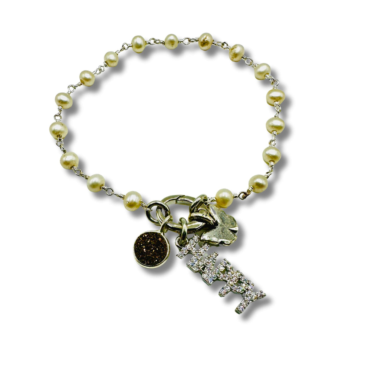 White Pearl Happiness is Change Removable Charm Bracelet