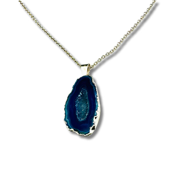 Dainty Blue Agate Geode Slice Necklace