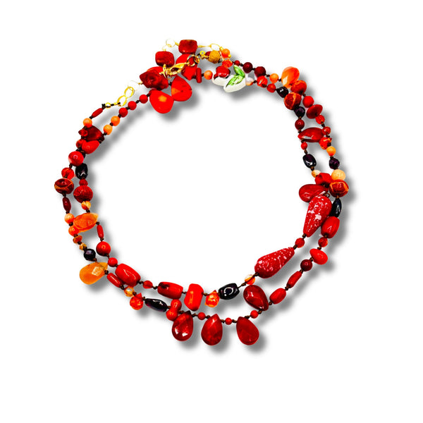 Crimson Hues Genuine Stones 30" Necklace, or Bracelet Hand Knotted Beauty