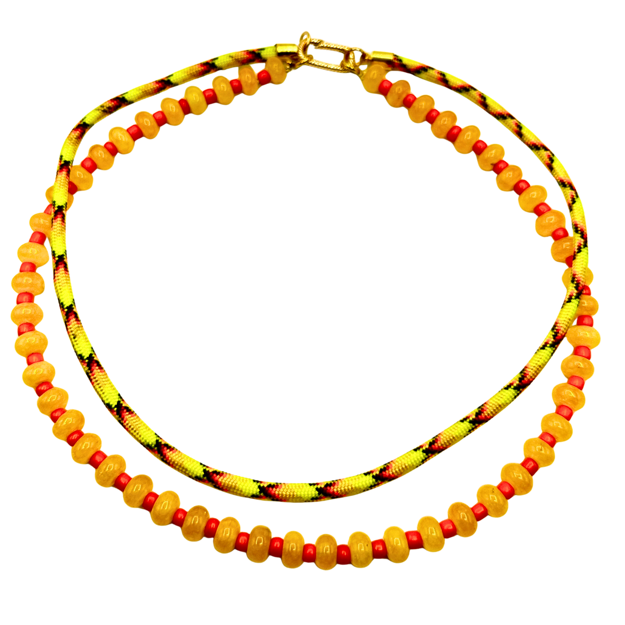 Neon Sunset Evil Eye Convertible Necklace | Orange Quartz & Paracord Charm Necklace | 16" Handmade Jewelry