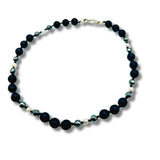 Genuine Faceted Black Onyx, Hematite, Beaded Hand Knotted Statement Necklace