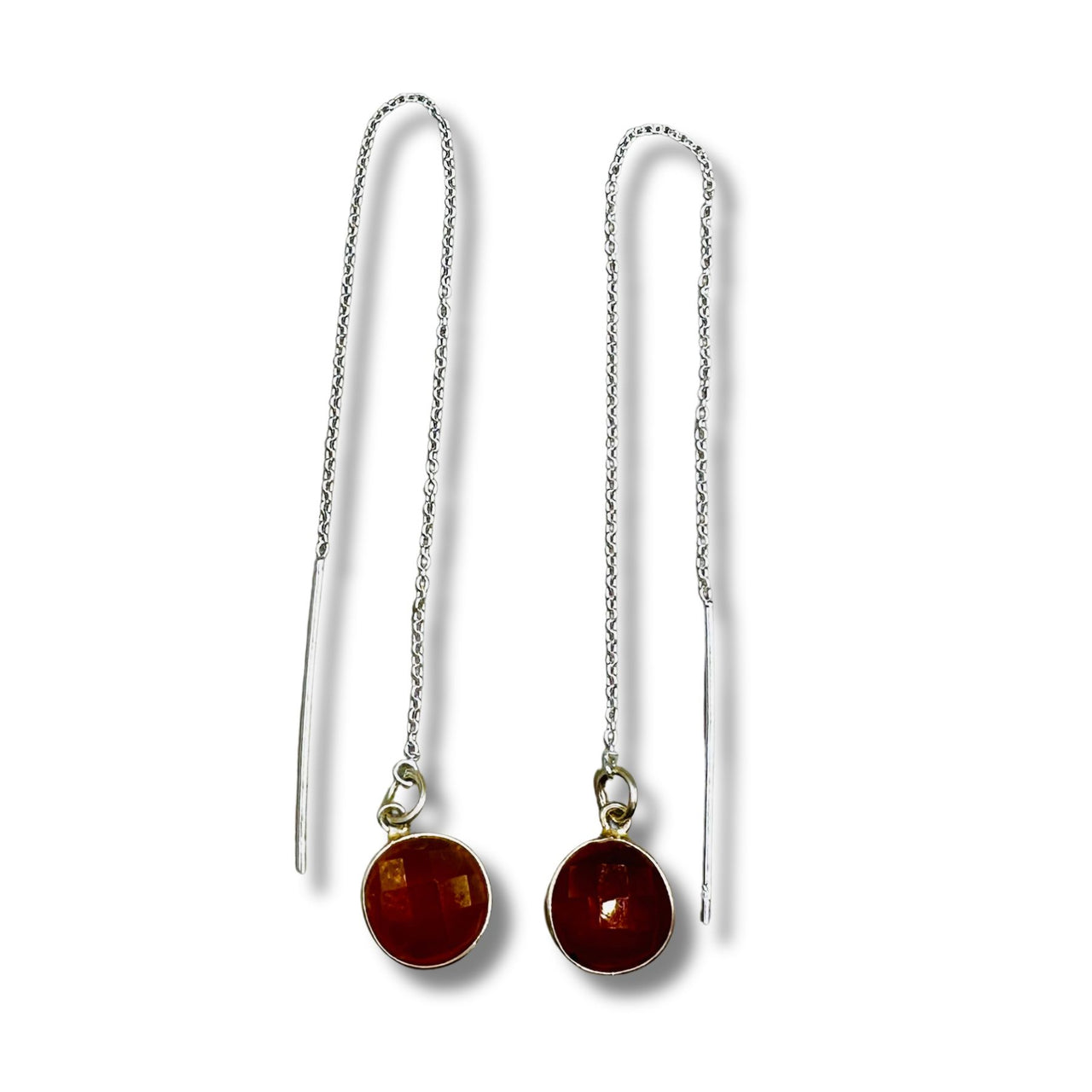 Small Carnelian Sterling Silver Threader Earrings