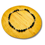 Genuine Faceted Black Onyx, Hematite, Beaded Hand Knotted Statement Necklace