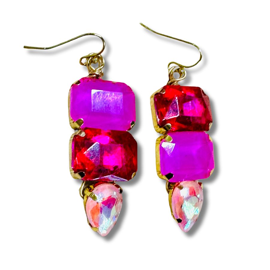 Statement Pink Hues AB Rhinestone Drop Earrings