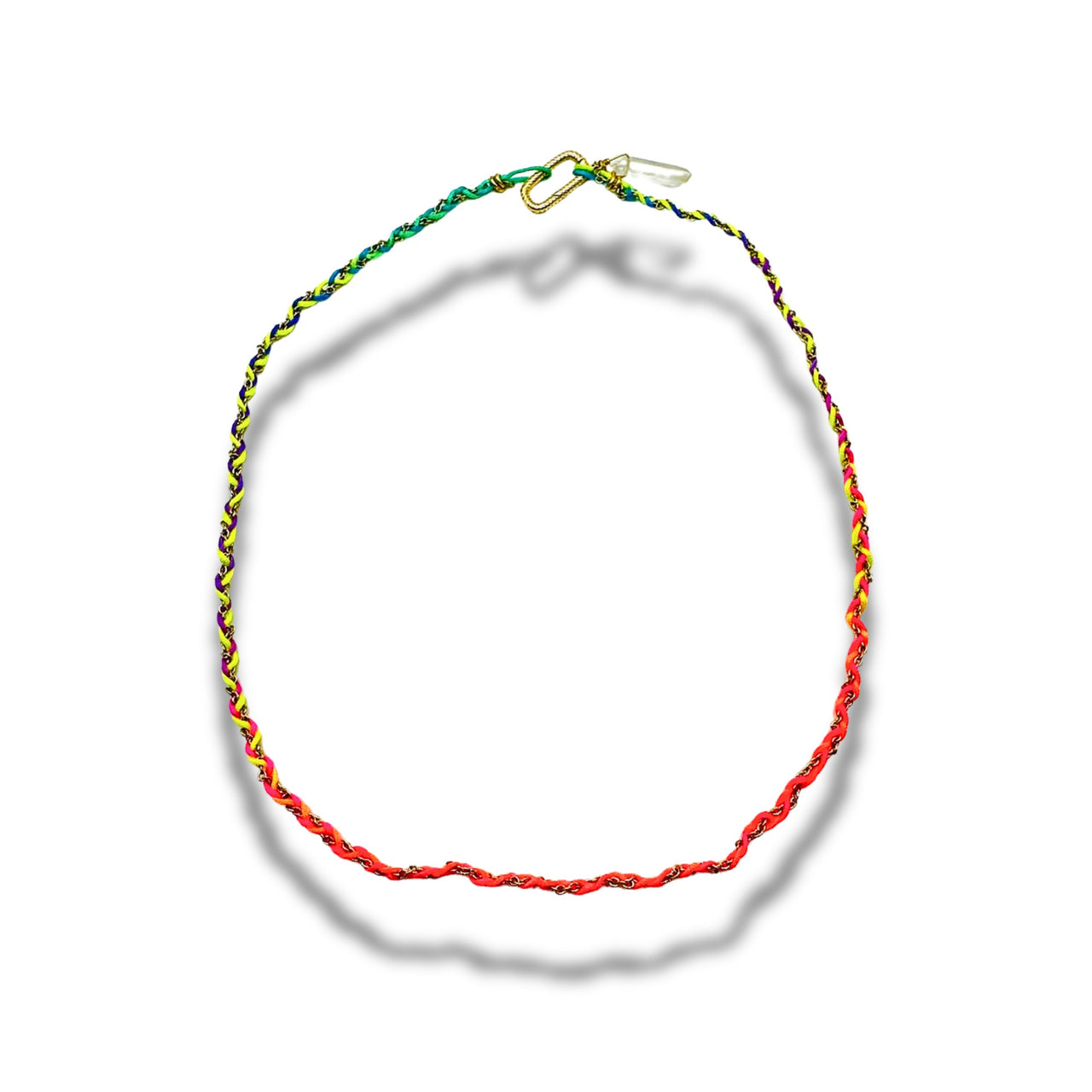 Rainbow Rose Hand Braided Chain Necklace with Crystal
