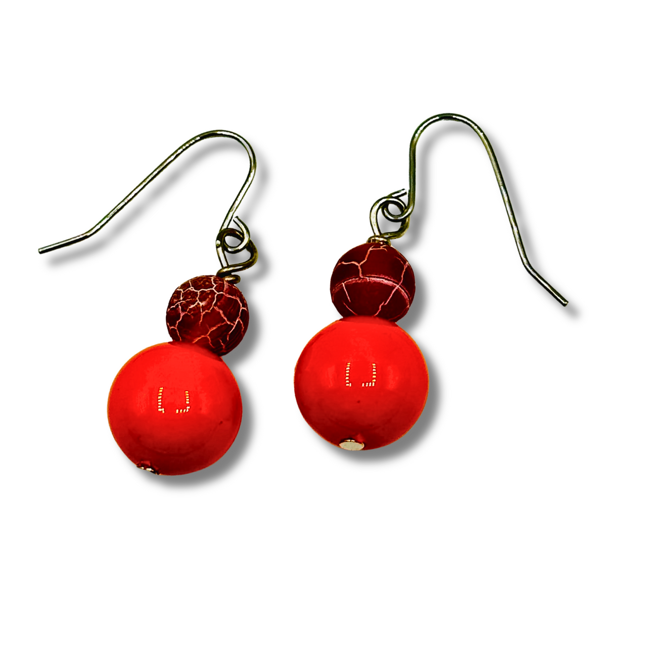 Orange Coral and Carnelian Drop Earrings