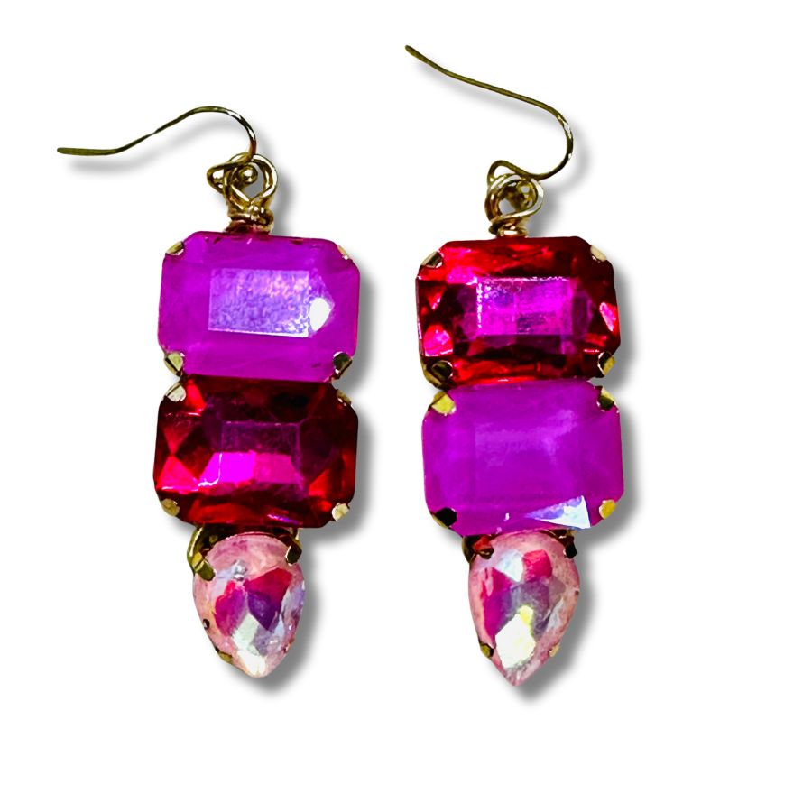 Statement Pink Hues AB Rhinestone Drop Earrings