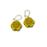 Large Vintage Yellow Glass Flower Earrings