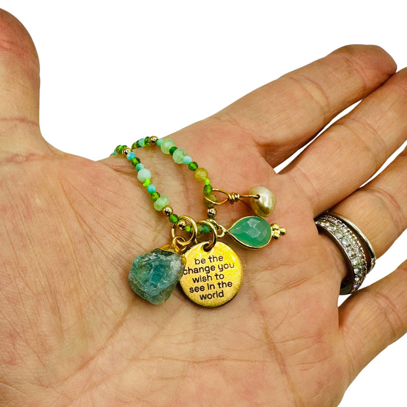 Dainty Green Hue Gemstone Change Charm Necklace