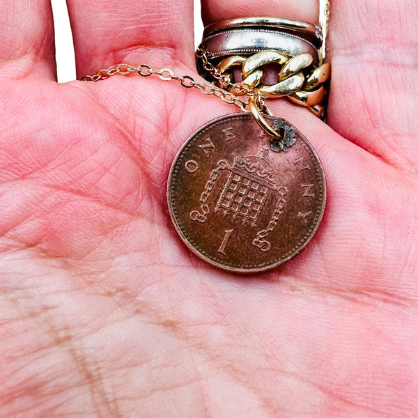 Genuine British One Penny Copper Coin One of A Kind Necklace