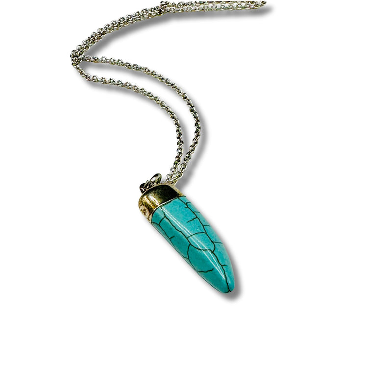 Turquoise Howlite Silver Horn Necklace