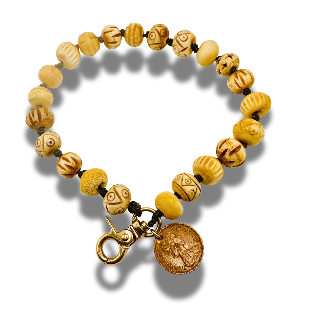 Bone Bead Wristlet with Coin Charm, Colorful Gemstone Phone Strap, Keychain & Purse Accessory