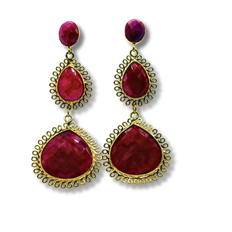 Ruby Bezel Set Dangle Earrings