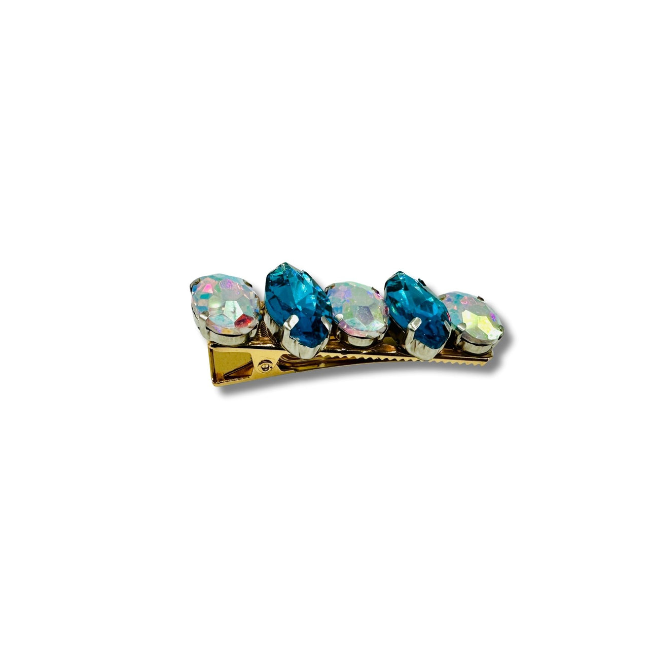 Handmade Aqua Blue And White AB Rhinestone Hair Clip