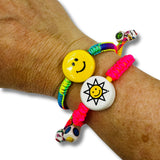 Rainbow Paracord Expandable Ceramic Happy Face Bracelet