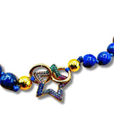 Genuine Lapis, Gold Beaded Hand Knotted Statement Charm Necklace