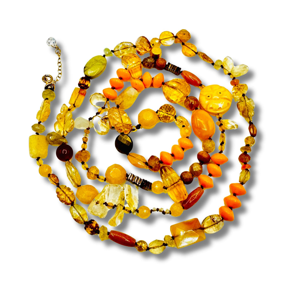 Sunshine Hand Knotted Genuine Stones Yellows Long 36" Necklace