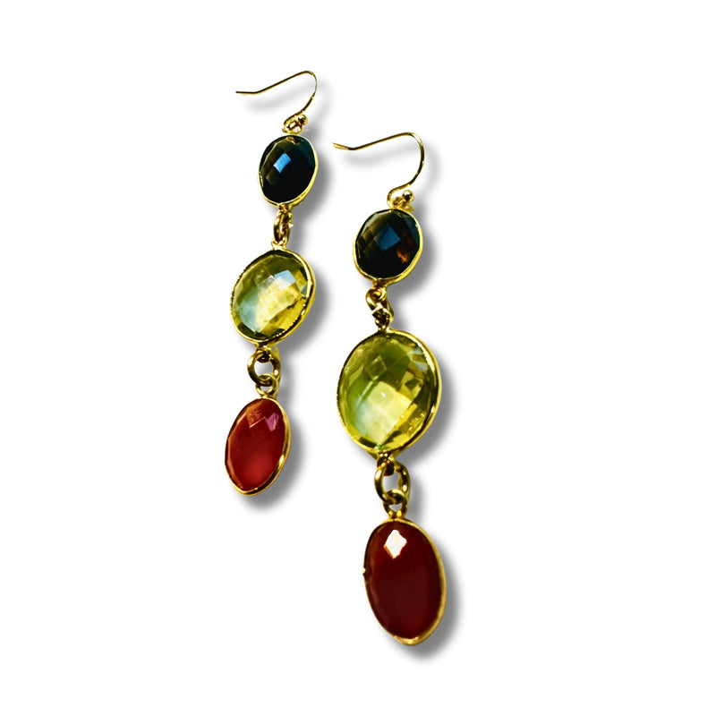 Smokey Topaz, Lemon Quartz and Carnelian Dangle Drop Earrings