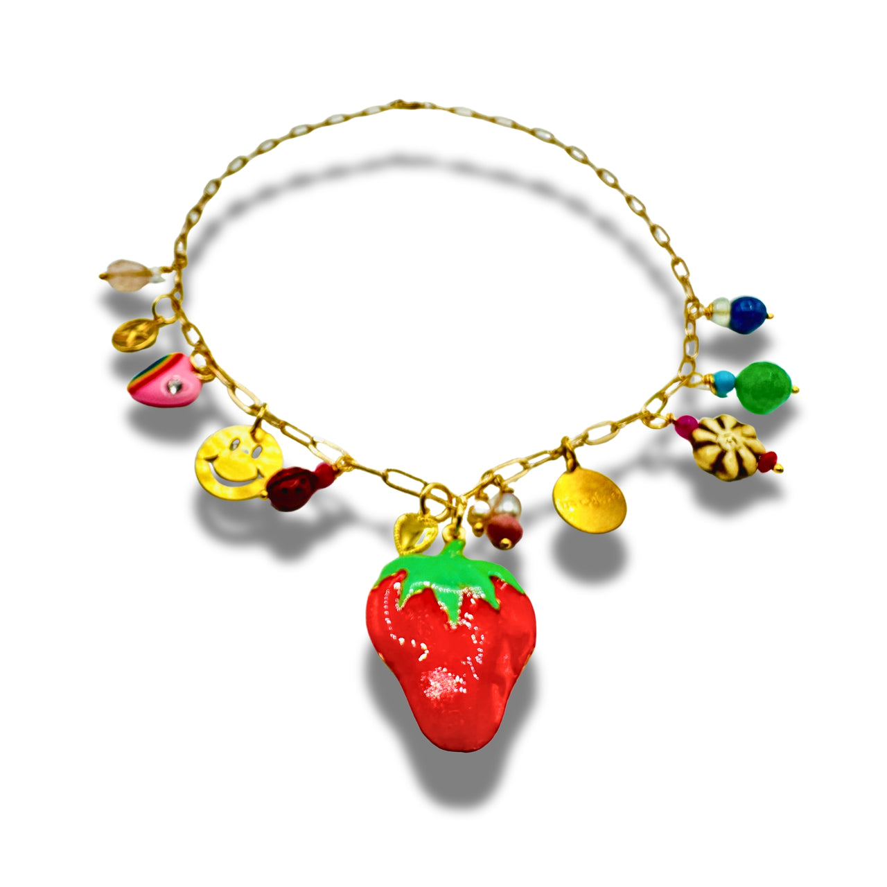 Hand Painted Strawberry Charm Conversation Necklace