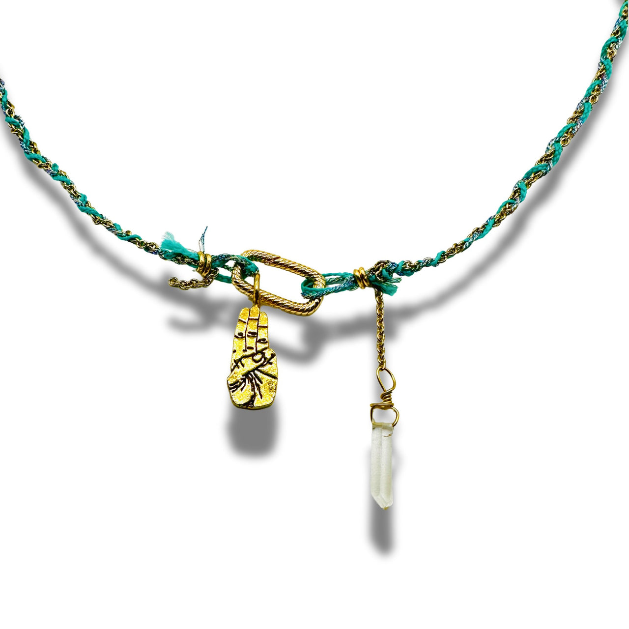 Sign Language I love you Hand Braided Necklace with Crystal