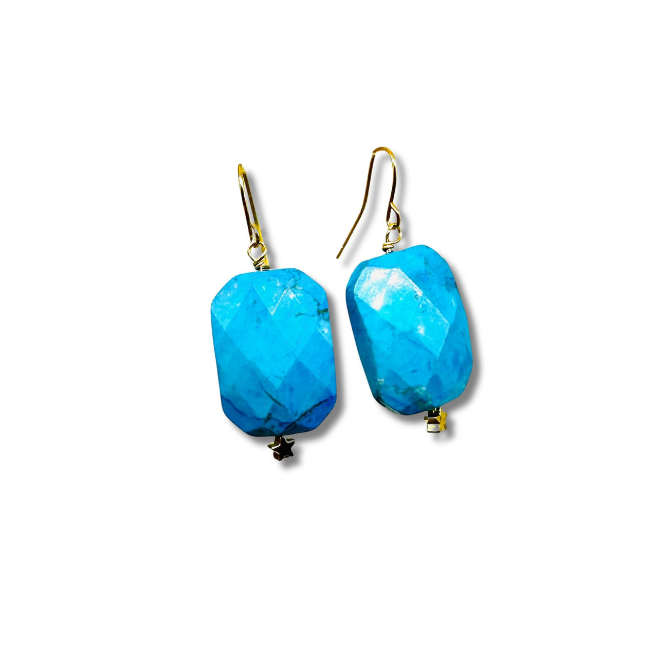 Turquoise Howlite Rectangle Faceted Earrings