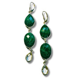 Genuine Emerald and Clear Quartz Dangle Drop Earrings