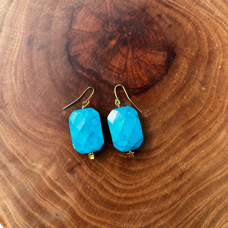 Turquoise Howlite Rectangle Faceted Earrings