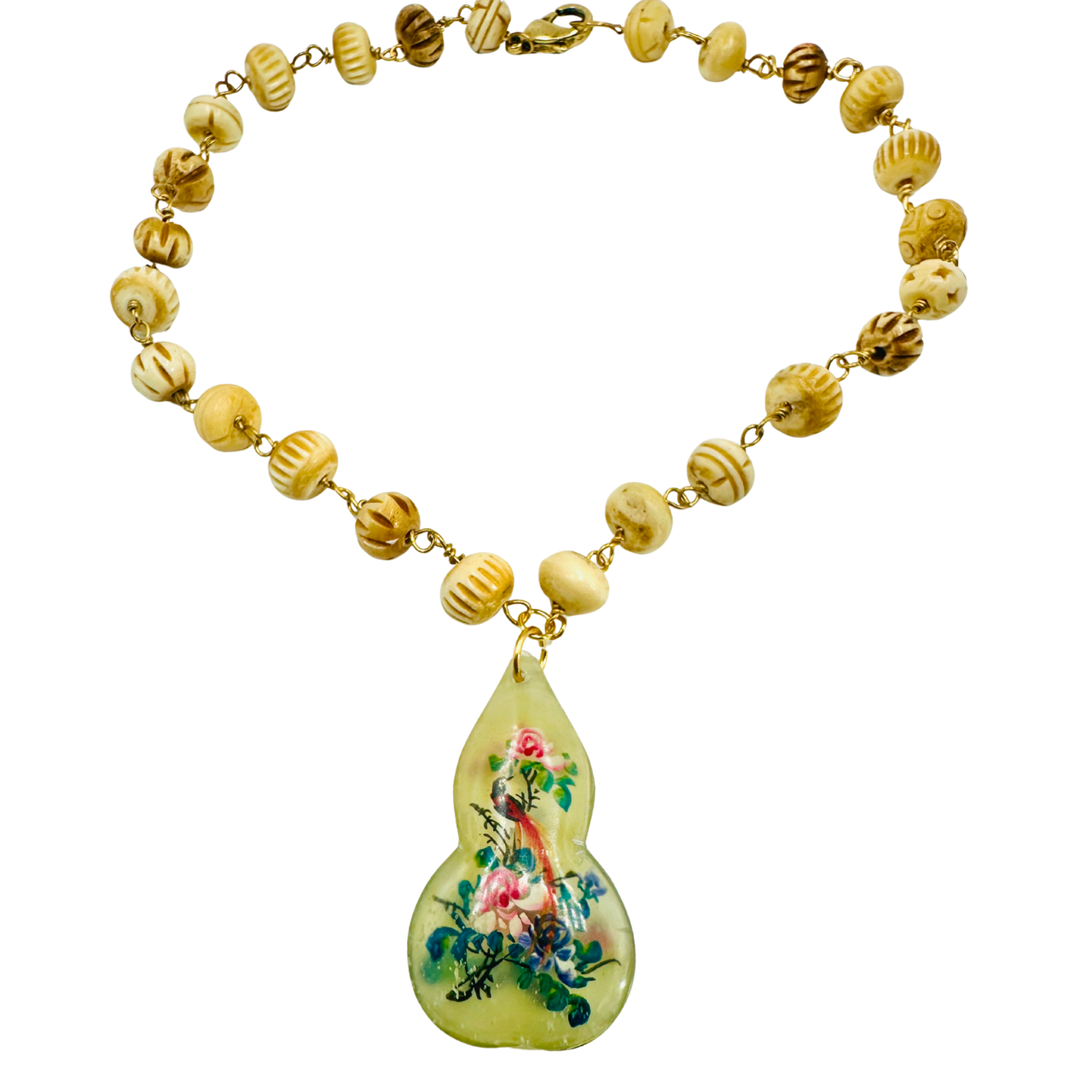 Bone wire Wrapped Hand Painted Jade Necklace