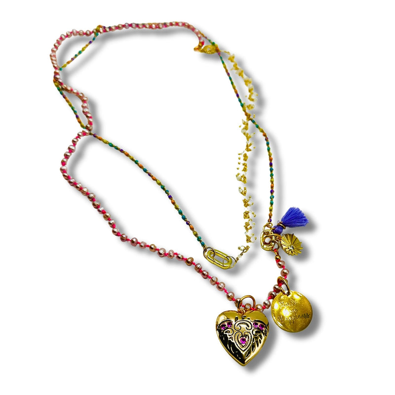 Peace, Love, Happiness Pearl Locket Resort Chain Convertible Necklace, Bracelet, Layering Piece