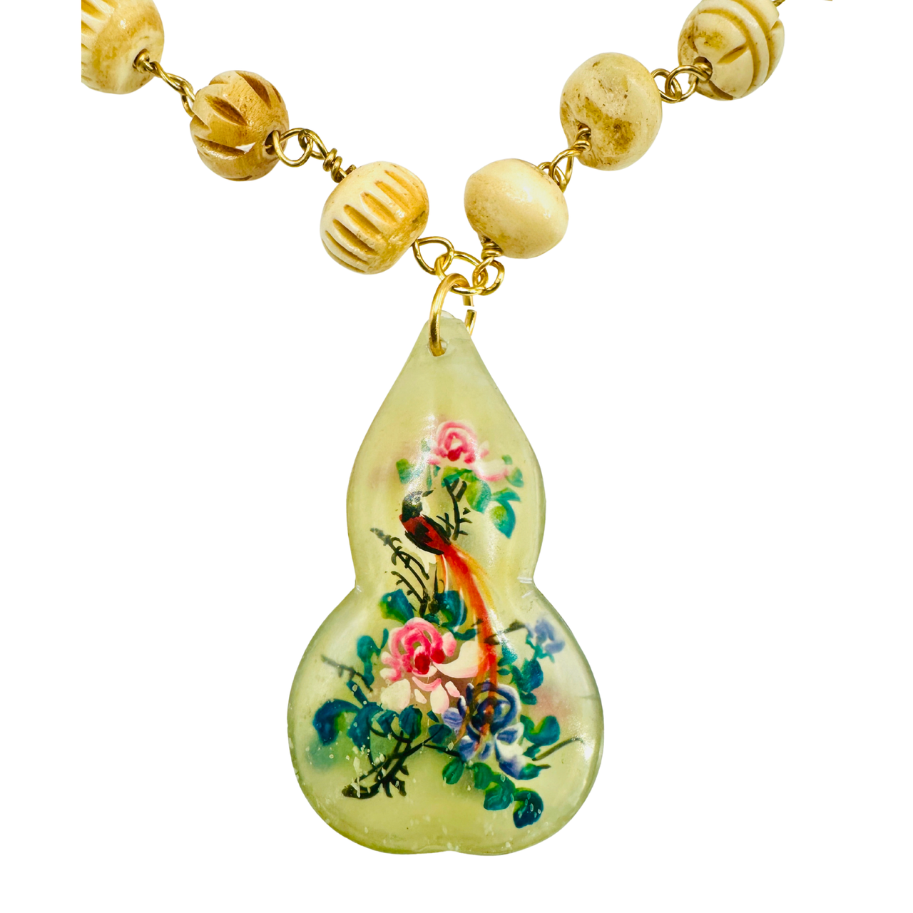 Bone wire Wrapped Hand Painted Jade Necklace
